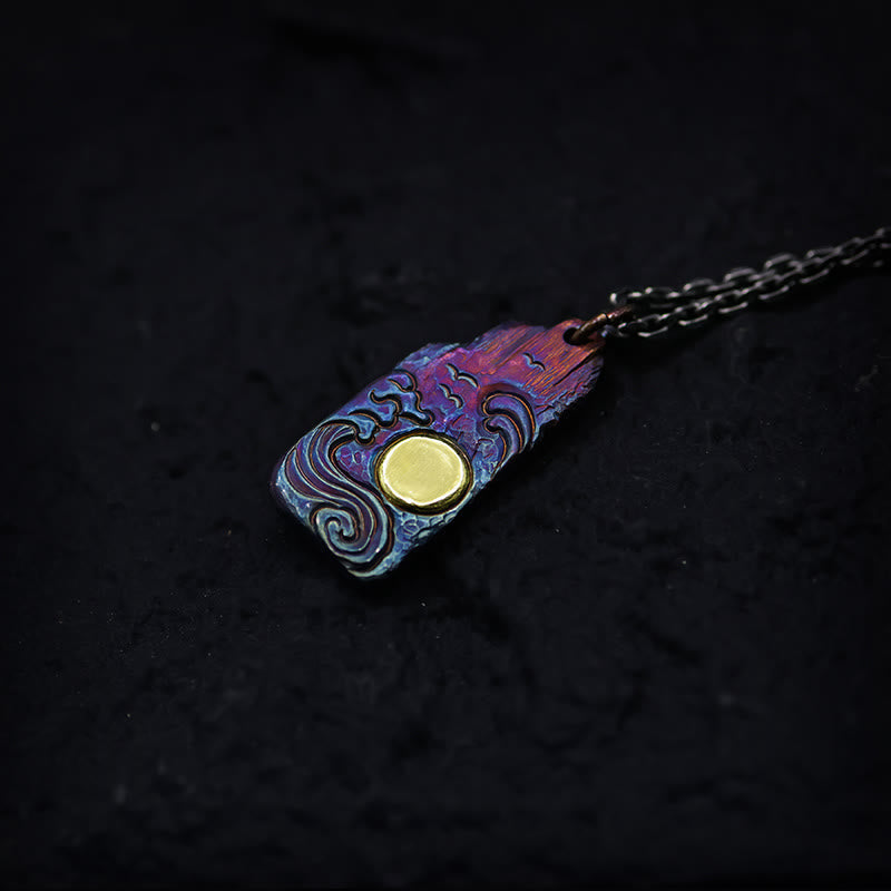 Buddha Stones999スターリングシルバー 24Kゴールド ウェーブ サンバランス ネックレス ペンダント
