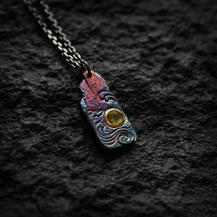 Buddha Stones999スターリングシルバー 24Kゴールド ウェーブ サンバランス ネックレス ペンダント
