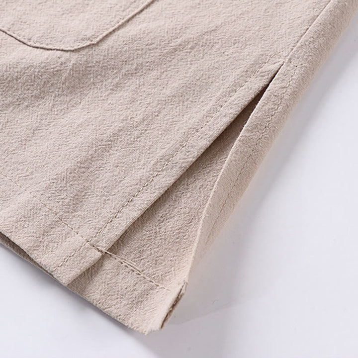 Buddha Stonesカジュアル 無地 七分袖 フロントボタン コットンリネン メンズシャツ ポケット付き - image 8