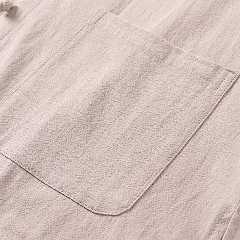 Buddha Stonesカジュアル 無地 七分袖 フロントボタン コットンリネン メンズシャツ ポケット付き - image 6