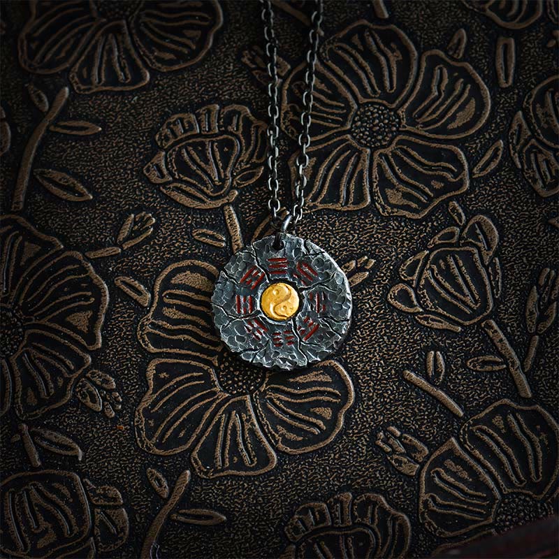 Buddha Stones999スターリングシルバー 24Kゴールド 八卦太極陰陽デザイン 山の幽霊 お金を使う ハーモニーネックレス ペンダント - 999スターリングシルバー＆チタンスチールチェーン - image 8
