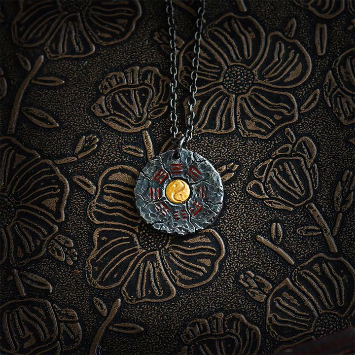 Buddha Stones999スターリングシルバー 24Kゴールド 八卦太極陰陽デザイン 山の幽霊 お金を使う ハーモニーネックレス ペンダント - 999スターリングシルバー＆チタンスチールチェーン - image 9