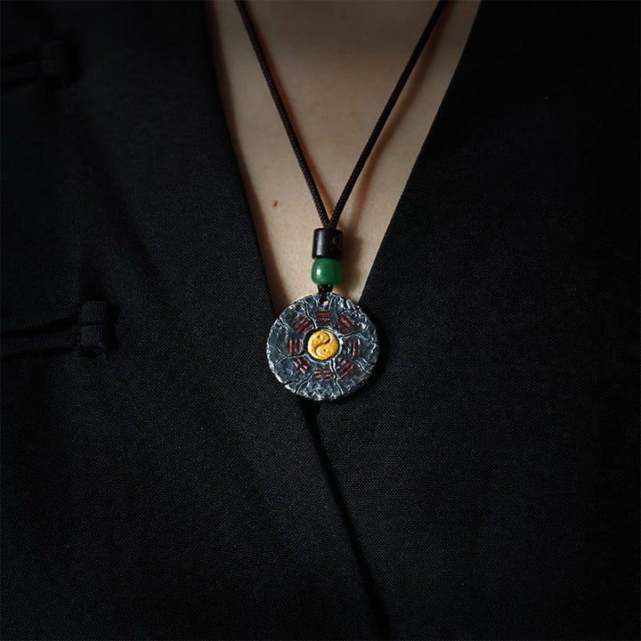 Buddha Stones999スターリングシルバー 24Kゴールド 八卦太極陰陽デザイン 山の幽霊 お金を使う ハーモニーネックレス ペンダント - image 2