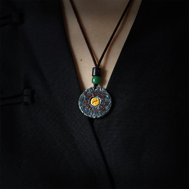 Buddha Stones999スターリングシルバー 24Kゴールド 八卦太極陰陽デザイン 山の幽霊 お金を使う ハーモニーネックレス ペンダント - image 1