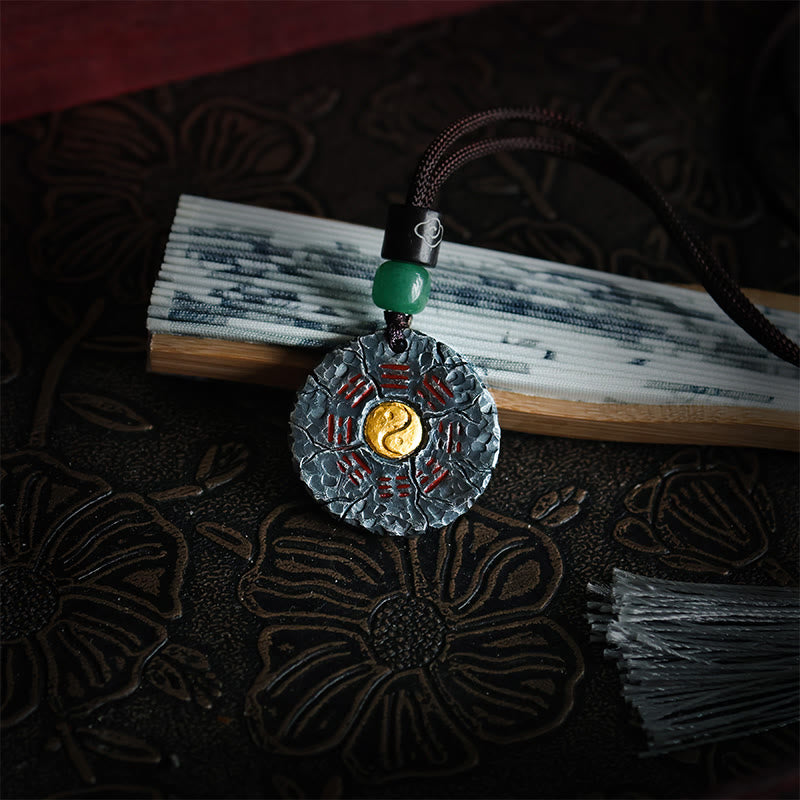 Buddha Stones999スターリングシルバー 24Kゴールド 八卦太極陰陽デザイン 山の幽霊 お金を使う ハーモニーネックレス ペンダント - image 3