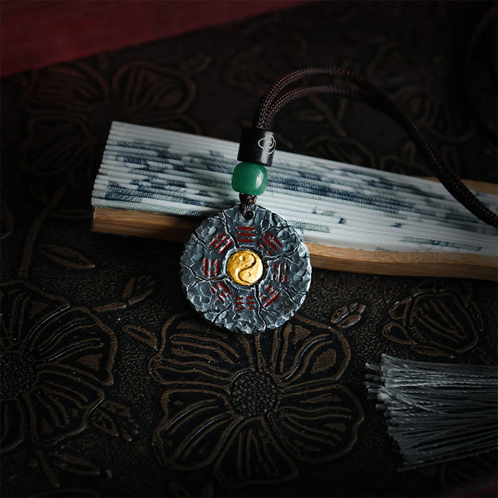 Buddha Stones999スターリングシルバー 24Kゴールド 八卦太極陰陽デザイン 山の幽霊 お金を使う ハーモニーネックレス ペンダント - image 3