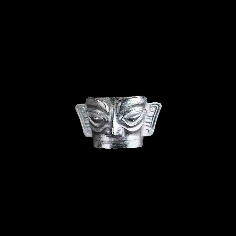 Buddha Stones999スターリングシルバーハンドキャスティング三星堆マスク保護リング