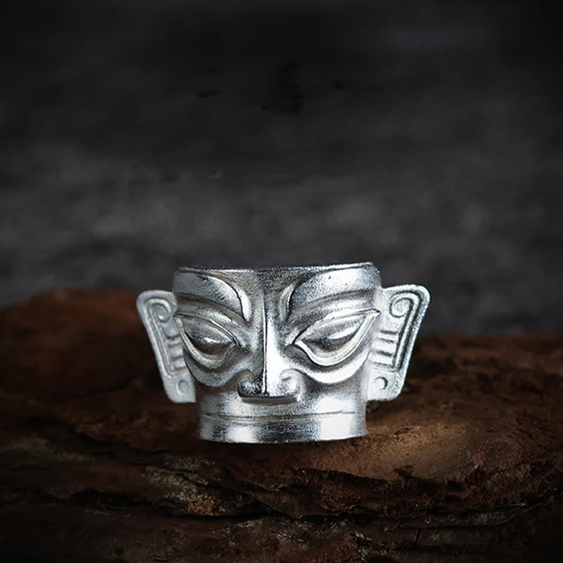 Buddha Stones999スターリングシルバーハンドキャスティング三星堆マスク保護リング - image 8