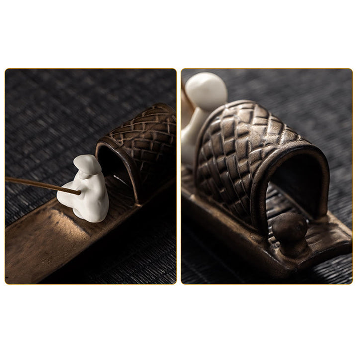 Buddha Stones漁師 禅 癒し ブラウン 陶器 スティック 香炉 装飾
