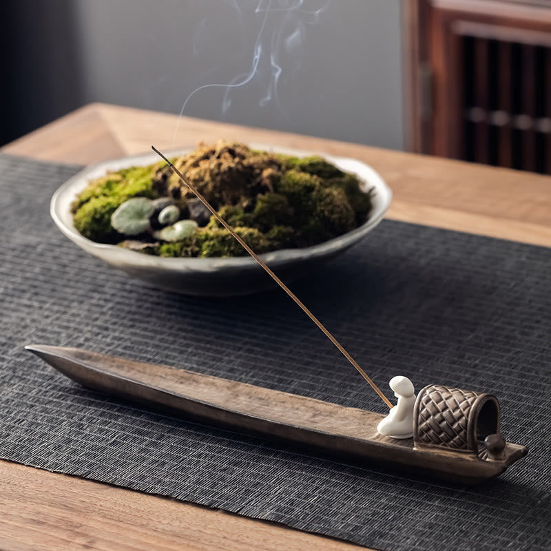 Buddha Stones漁師 禅 癒し ブラウン 陶器 スティック 香炉 装飾