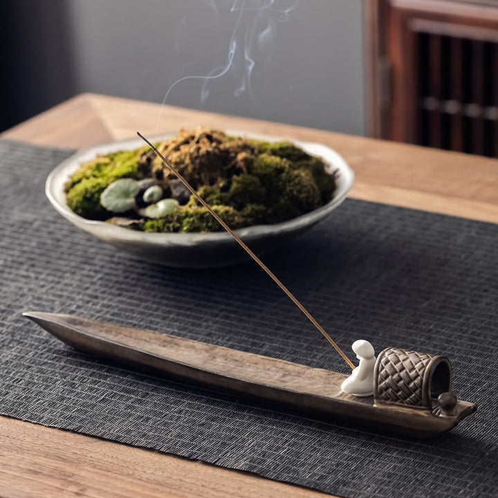 Buddha Stones漁師 禅 癒し ブラウン 陶器 スティック 香炉 装飾