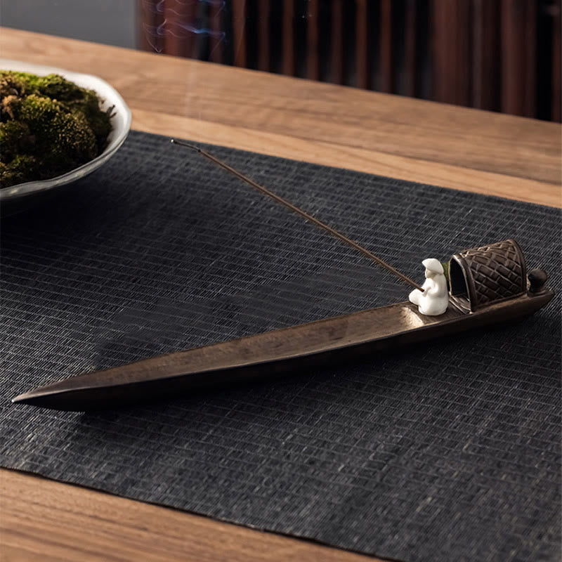 Buddha Stones漁師 禅 癒し ブラウン 陶器 スティック 香炉 装飾