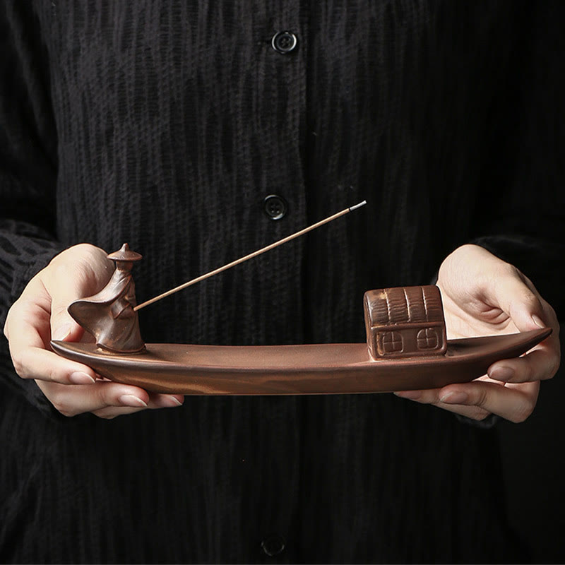 Buddha Stones漁師 漁船 竹製 仏手 蓮 スピリチュアルヒーリング 陶器 スティック 香炉 装飾 - image 1