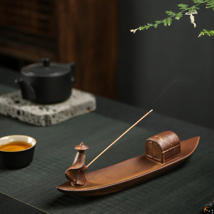 Buddha Stones漁師 漁船 竹製 仏手 蓮 スピリチュアルヒーリング 陶器 スティック 香炉 装飾