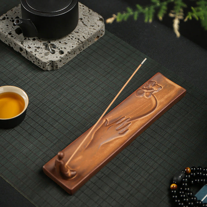 Buddha Stones漁師 漁船 竹製 仏手 蓮 スピリチュアルヒーリング 陶器 スティック 香炉 装飾