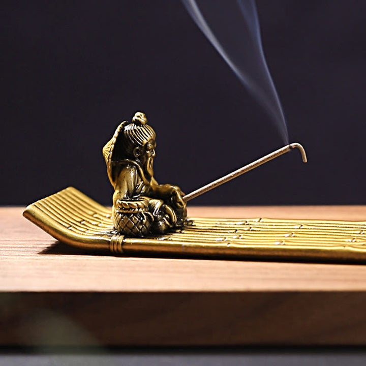 Buddha Stones漁師 竹製 漁船 合金製 お香立て 癒し 香炉 装飾