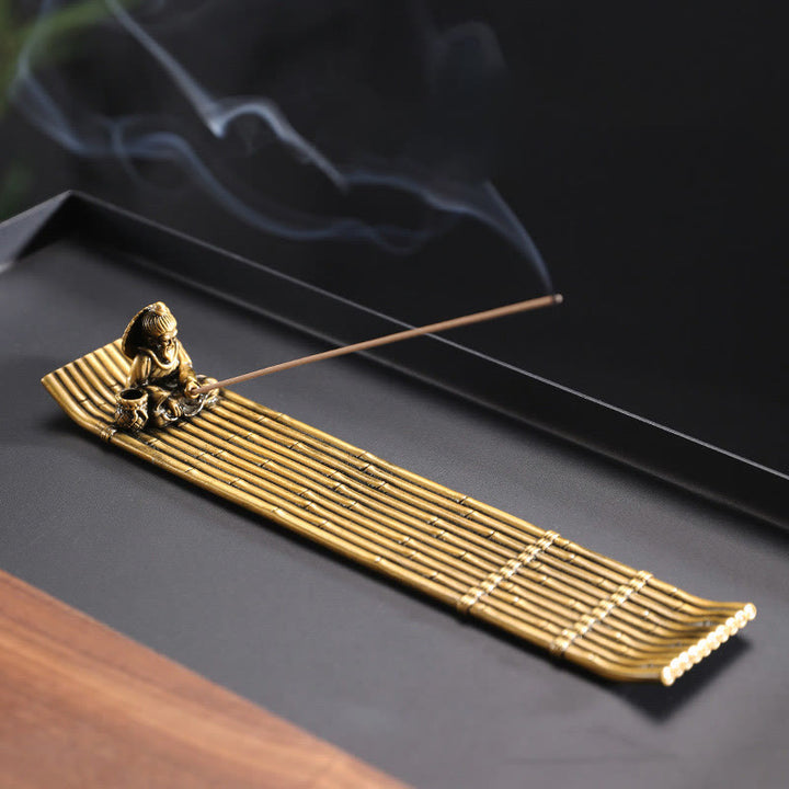 Buddha Stones漁師 竹製 漁船 合金製 お香立て 癒し 香炉 装飾
