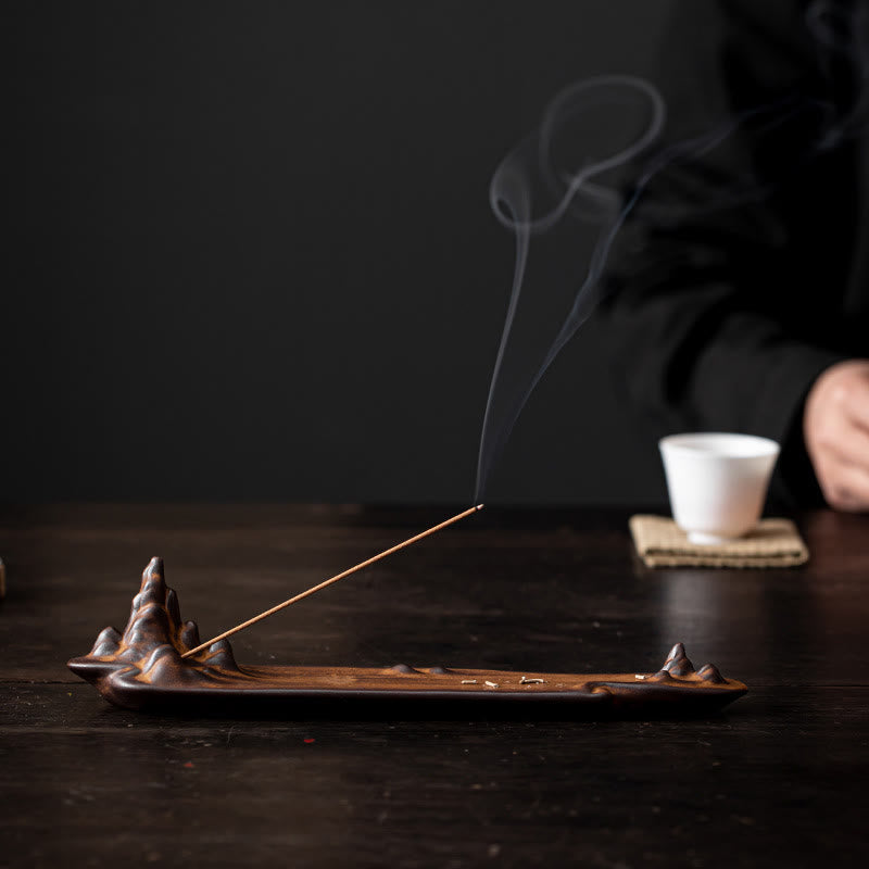 Buddha Stonesボートデザインスピリチュアルヒーリングセラミックスティック香炉装飾 - ブラウン 27.3×4.1×6cm - image 0