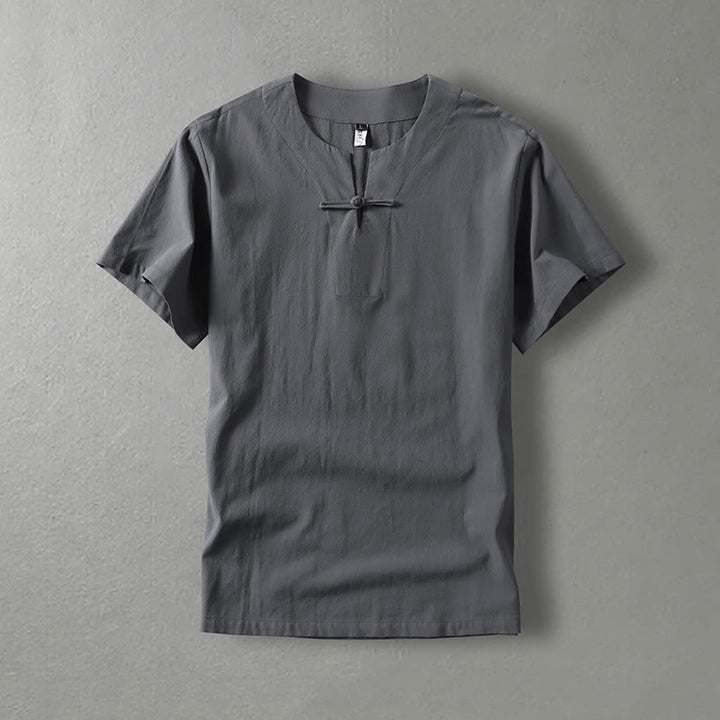 Buddha Stonesカジュアル 無地 半袖 カエルボタン コットンリネン メンズシャツ - グレー - US/UK/AU54、 EU64 (9XL) - image 0