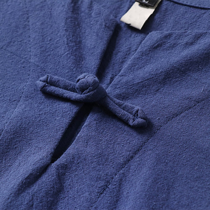 Buddha Stonesカジュアル 無地 半袖 カエルボタン コットンリネン メンズシャツ - image 8