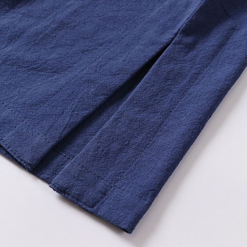 Buddha Stonesカジュアル 無地 半袖 カエルボタン コットンリネン メンズシャツ - image 10