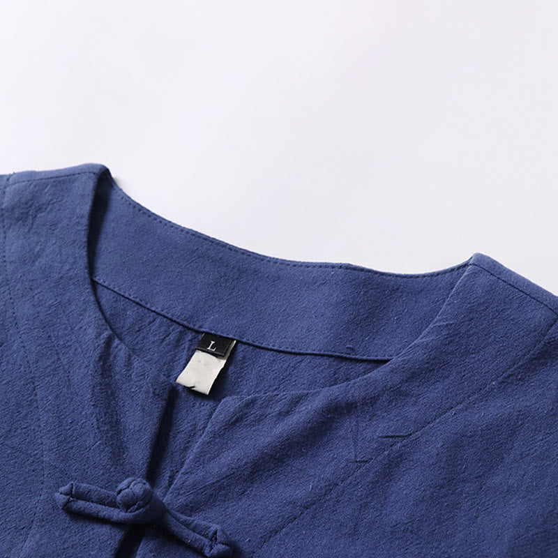 Buddha Stones無地 半袖 カエルボタン コットンリネン メンズシャツ - image 7