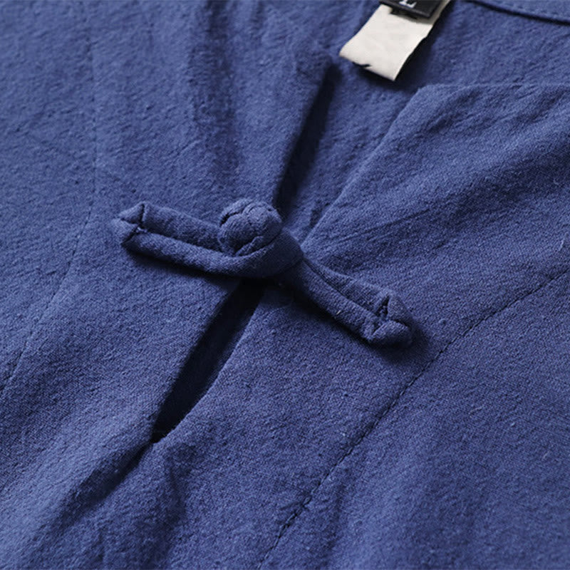 Buddha Stones無地 半袖 カエルボタン コットンリネン メンズシャツ - image 8