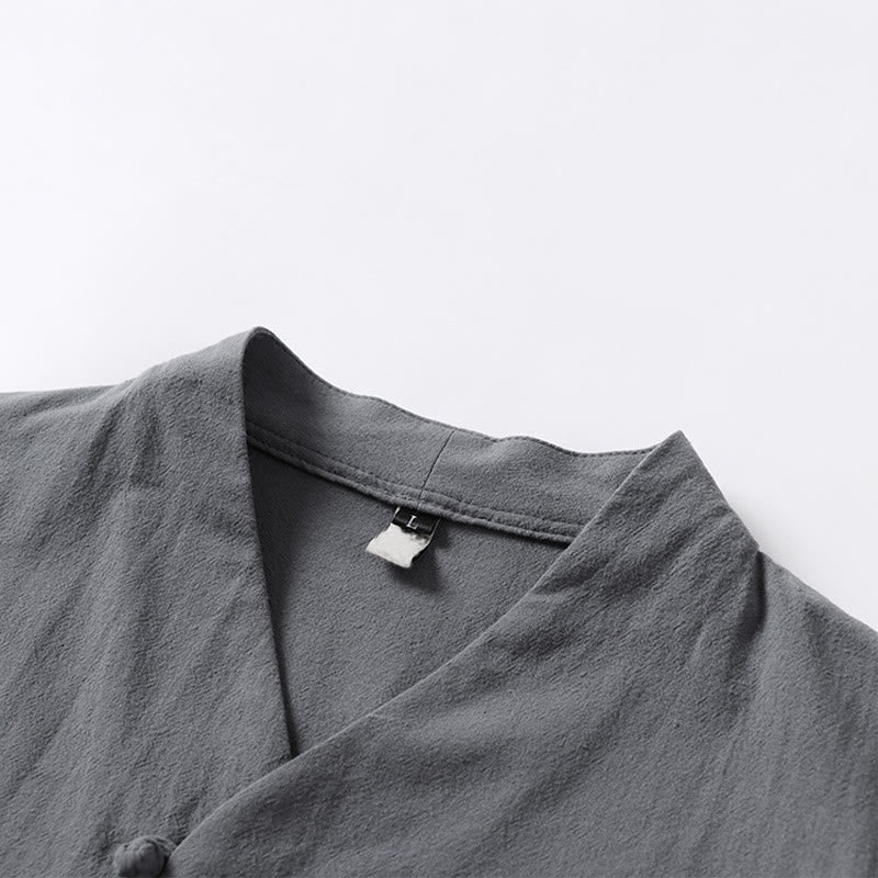 Buddha Stonesカジュアル 無地 2つボタン Vネック 七分袖 コットン メンズシャツ - image 5