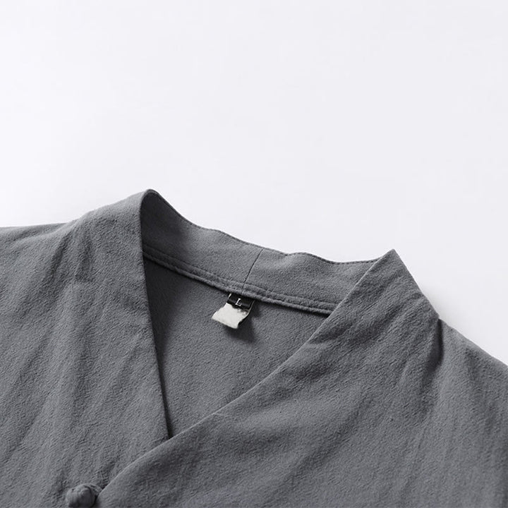 Buddha Stonesカジュアル 無地 2つボタン Vネック 七分袖 コットン メンズシャツ - image 5