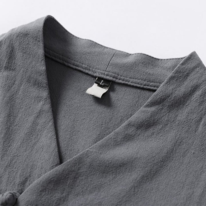 Buddha Stonesカジュアル 無地 2つボタン Vネック 七分袖 コットン メンズシャツ - image 6