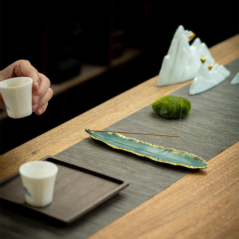 Buddha Stonesグリーンフェザー ゴールドエッジ ヒーリングセラミック香炉装飾 - image 6