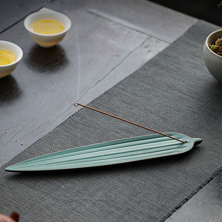 Buddha Stones緑竹の葉 癒し 陶器 香炉 装飾 - image 1