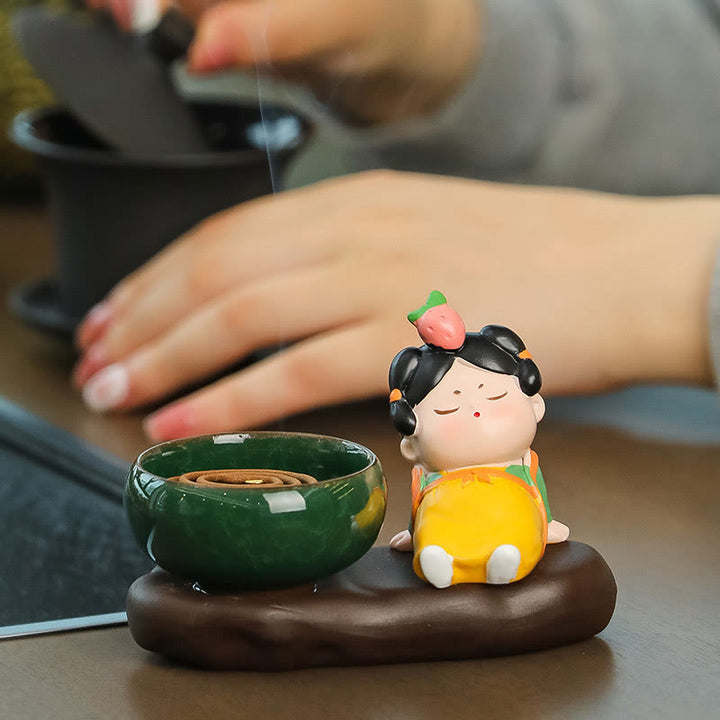 唐代の女性用Buddha Stones食べ物を癒す陶器製香炉 卓上装飾