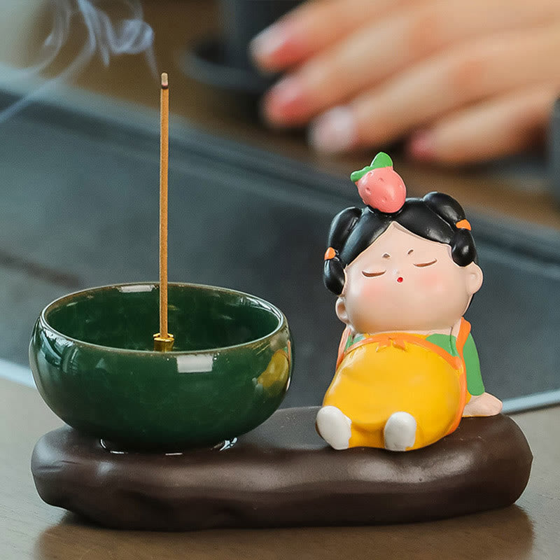 唐代の女性用Buddha Stones食べ物を癒す陶器製香炉 卓上装飾