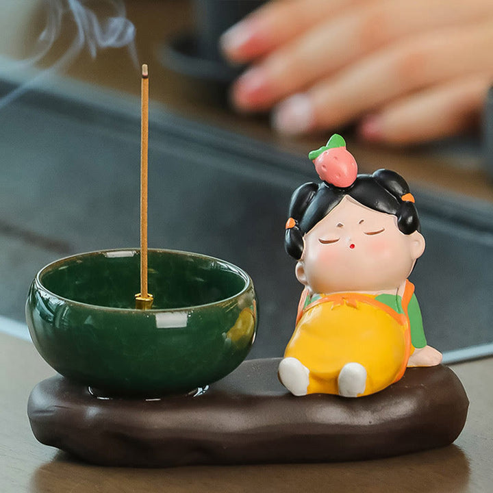 唐代の女性用Buddha Stones食べ物を癒す陶器製香炉 卓上装飾
