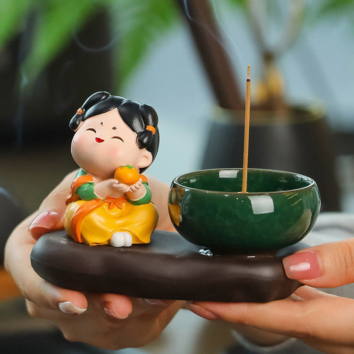 唐代の女性用Buddha Stones食べ物を癒す陶器製香炉 卓上装飾