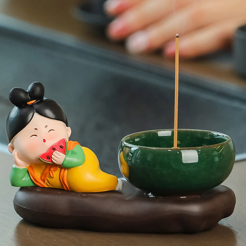 唐代の女性用Buddha Stones食べ物を癒す陶器製香炉 卓上装飾