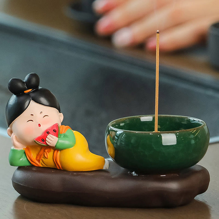 唐代の女性用Buddha Stones食べ物を癒す陶器製香炉 卓上装飾