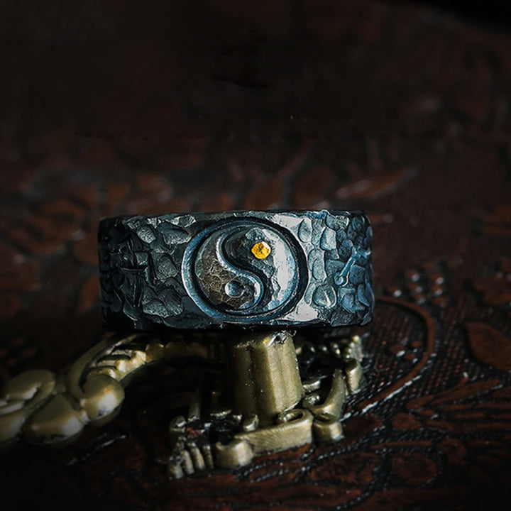 Buddha Stones999スターリングシルバー 陰陽バランスリング - 999スターリングシルバー陰陽 - US11 - image 0