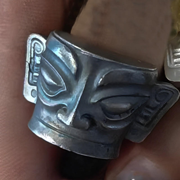 Buddha Stones999スターリングシルバーハンドキャスティング三星堆マスク保護リング - 999スターリングシルバーヴィンテージ - US10 - image 13