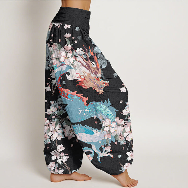 Buddha Stonesカジュアル ドラゴン チェリーブロッサム レディース 伸縮性ウエスト ハーレムパンツ - image 3