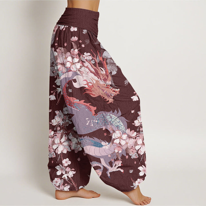 Buddha Stonesコットン カジュアル ドラゴン チェリーブロッサム レディース 伸縮性ウエスト ハーレムパンツ - image 9