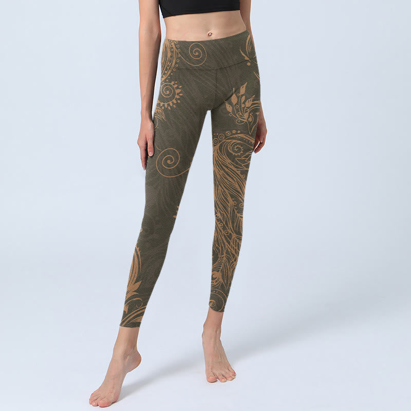 Buddha Stonesピーコックフェザープリント ジムレギンス レディース ヨガパンツ - image 6
