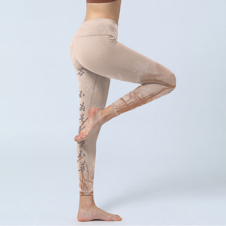 Buddha Stonesのカリグラフィーオーキッドプリントジムレギンスレディースヨガパンツ - image 4