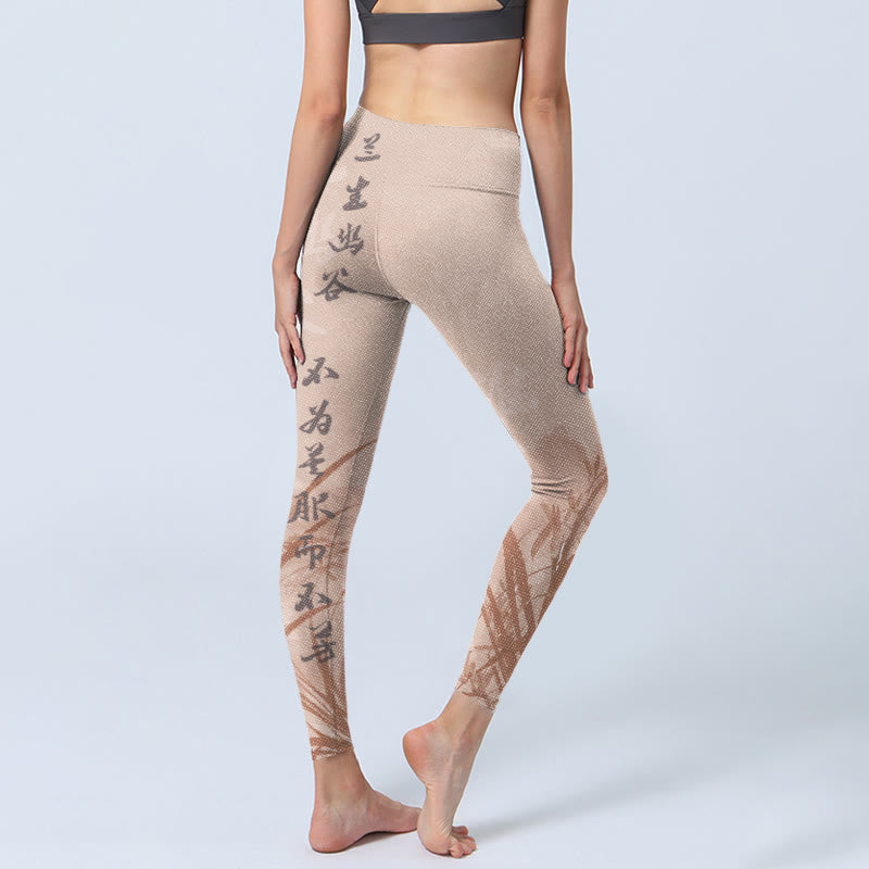 Buddha Stonesのカリグラフィーオーキッドプリントジムレギンスレディースヨガパンツ - image 5