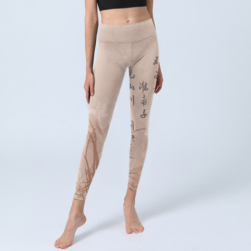Buddha Stonesのカリグラフィーオーキッドプリントジムレギンスレディースヨガパンツ - image 6