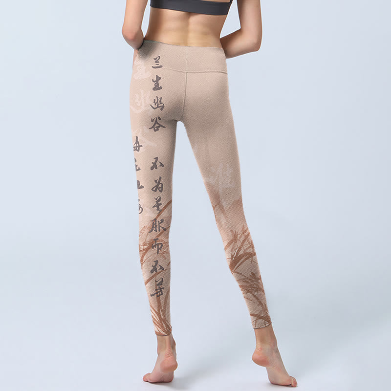 Buddha Stonesのカリグラフィーオーキッドプリントジムレギンスレディースヨガパンツ - image 7