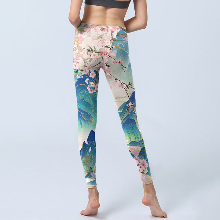 Buddha Stones、梅の花、山々のプリントジムレギンスレディースヨガパンツ - image 7