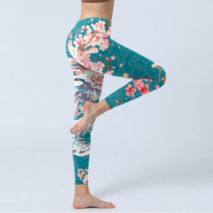 Buddha Stones、龍、桜のプリント、ジムレギンス、レディースヨガパンツ - image 4