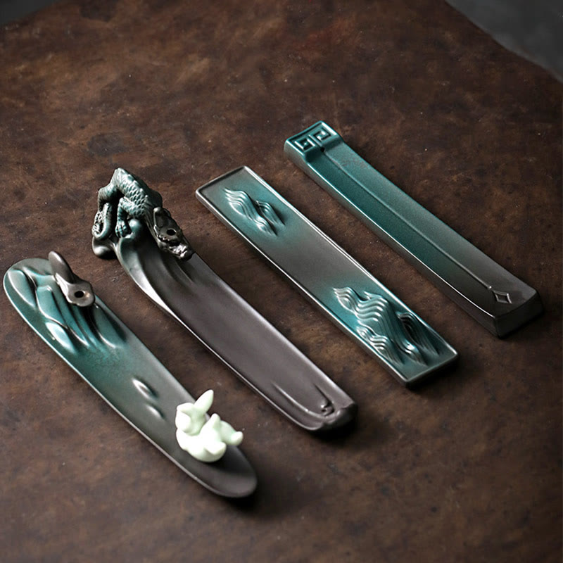 Buddha Stones月うさぎ 貔貅山 癒し 陶器 スティック 香炉 装飾 - image 1